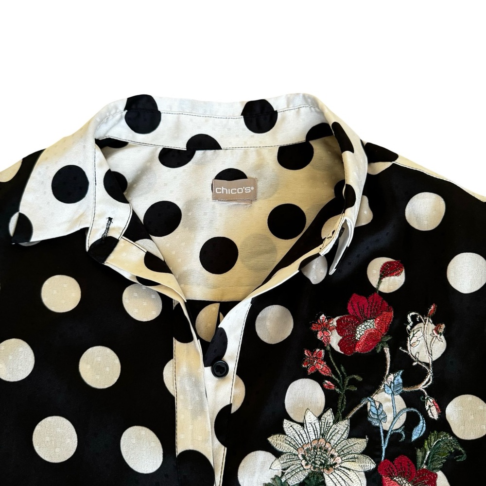 Chico’s Polka Dot Floral Embroidered Blouse - Picture 10 of 15